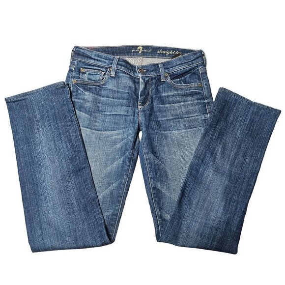 For All 7 Mankind Straight Leg Stretch Jeans Denim Distressed Mid-Washed Blue 26 - Picture 11 of 12